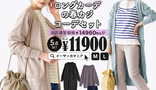 コーディネートセット M/L サイズとカラーが選べる！ お得な5点 セット ！ レディース トップス Tシャツ カットソー カーディガン 羽織り 長袖 パンツ ズボン ロング バッグ ゆったり 春 ◆春はじめにピッタリ！ボーダー×ロングカーデの春カジコーデセット【返品交換不可】