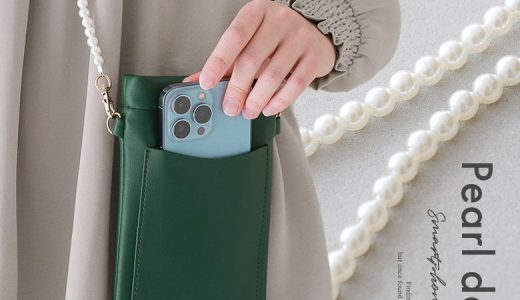 『パールスマホショルダーバッグ』[ショルダーバッグ レディース 斜め掛け スマホポーチ マルチポーチ コンパクトバッグ ミニショルダー サブバッグ パールショルダー フェイクレザー 旅行 おでかけ]※メール便可※【5】