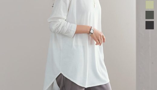 オーバーサイズ チュニック ロンT レディース Tシャツ ラウンドヘム トップス 長袖 ゆったり シンプル インナー 白 黒 体型カバー ぽっちゃり カットソー レイヤード 重ね着 薄手 とろみ きれいめ ブラック ママスーツ ママ 30代 40代 【送料無料】【メール便】 [C5636]