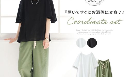 【送料無料・数量限定】『汗ジミ防止Tシャツで暑い季節もお洒落を楽しむコーデ2点SET』[2023 レディース 2点セット 春夏 Tシャツ カットソー フレア 半袖 ワイドパンツ リネン混]※返品・交換不可※【メール便不可】