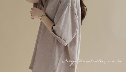 【24時間タイムセール2,541円】《再入荷予約》【メール便】オーバーシルエット Tシャツ トップス レディース 古着風 綿100% オーバーT 洗い加工 半袖 春夏 ゆったり エクリュ ブラウン チャコール 無地 ノアル tops｜ヴィンテージライク刺繍オーバーT