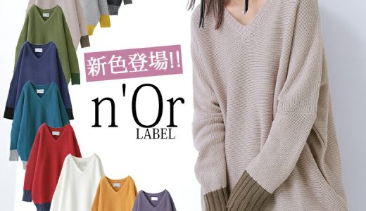 【新色登場】選べるM〜3Lサイズ展開！『n'OrLABEL配色Vネックニット』[ニット セーター レディース トップス 長袖 ドルマン ユニセックス]【メール便不可】