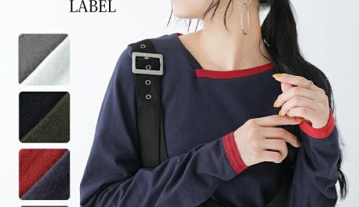 選べるM・L・LLサイズ展開！『n'OrLABELバイカラーアシメネックロンT』[ロンT レディース トップス カットソー 長袖 アシンメトリー Vネック 綿100％ アシメ 配色 バイカラー]【メール便不可】