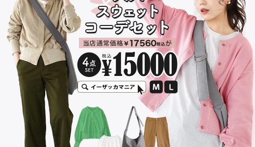 コーディネートセット M/L サイズとカラーが選べる！ お得な4点 セット ！ レディース トップス カットソー Tシャツ カーディガン 羽織り 長袖 パンツ ズボン ロング バッグ 大きいサイズ ゆったり 春 ◆新生活もカジュアルに！大人スウェットコーデセット【返品交換不可】