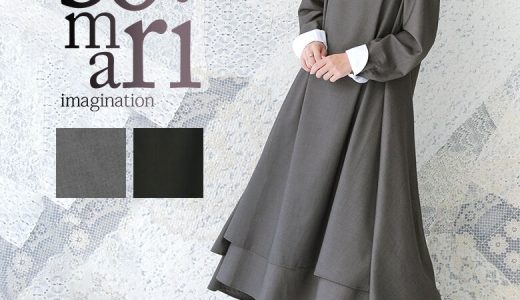 【送料無料】選べるM〜3Lサイズ展開！『somari imaginationボリュームフレアワンピース』[ロング ワンピース レディース 長袖 配色 Aライン フレア 二次会 結婚式 パーティー フォーマル]【メール便不可】