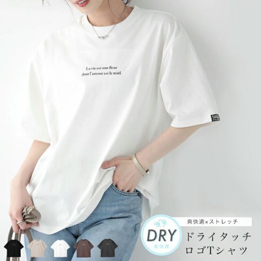 【1枚1490円！クーポン＆2枚購入で】6/27 10時～24h超目玉■ ドライタッチ ロゴTシャツ ビッグT ドライ 汗染み防止 涼しい カットソー Tシャツ ストレッチ 快適 カットソー Tシャツ 半袖 トップス ロゴT 2023 春 夏【2枚可】