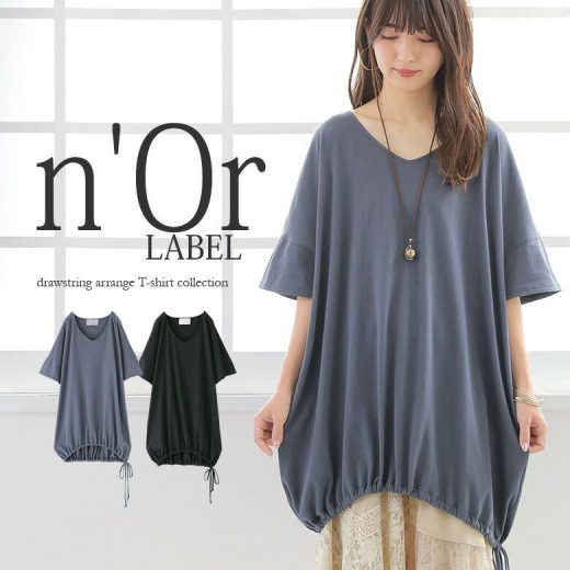 【全品送料無料】『n'OrLABELドロストアレンジ洗練Tシャツ』[Tシャツ レディース トップス 春夏 カットソー 半袖 無地 リボン ドロスト シンプル 綿100％ コットン 国産 日本製]※返品交換不可※※メール便可※【10】