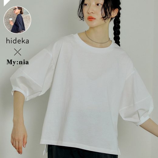 ＼20％OFFクーポン配布中！／ 【My:nia×大人気インフルエンサーhidekaさんコラボ】パフスリーブTシャツ ランタンスリーブ 半袖Tシャツ