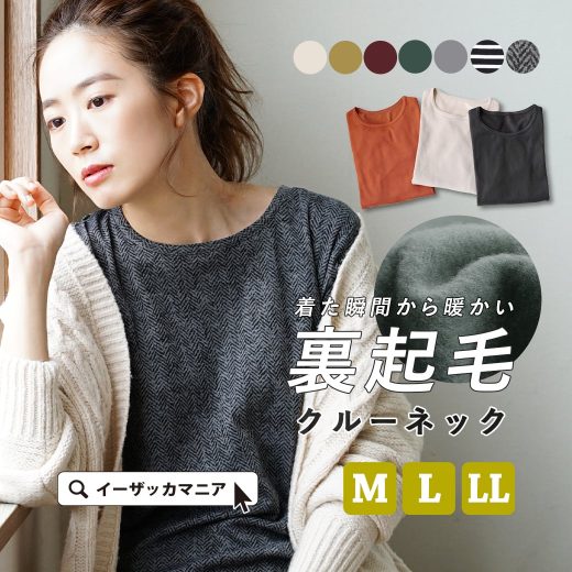 【早割価格1000円★特別送料無料！9/26 13:59まで】カットソー M/L/LL の 重ね着 に！ 裏起毛 のあたたか カットソー 。 レディース トップス インナー 長袖 丸首 大きいサイズ ゆったり 【メール便可22】◆無地＆ボーダー 裏起毛クルーネックカットソー