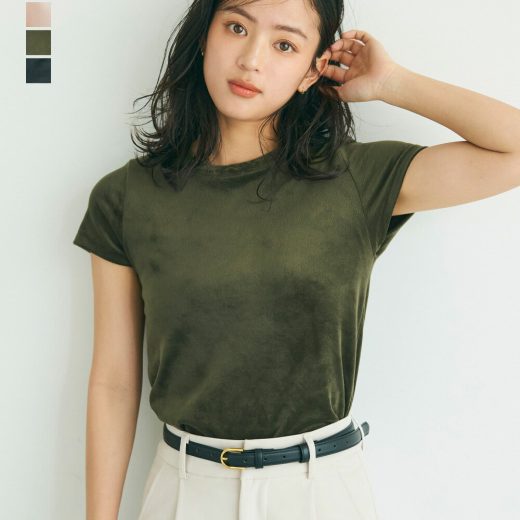 【クーポン利用で2,376円 2/20(火)12時40分~23時59分まで】ベロア半袖Tシャツ｜トップス ベロア ベルベット Tシャツ 半袖 無地 クルーネック カットソー ロンT シンプル 綺麗め レディース インナー 伸縮性 春 夏｜【宅配便】24SS cpn (一部予約4月6日~10日以内順次発送)