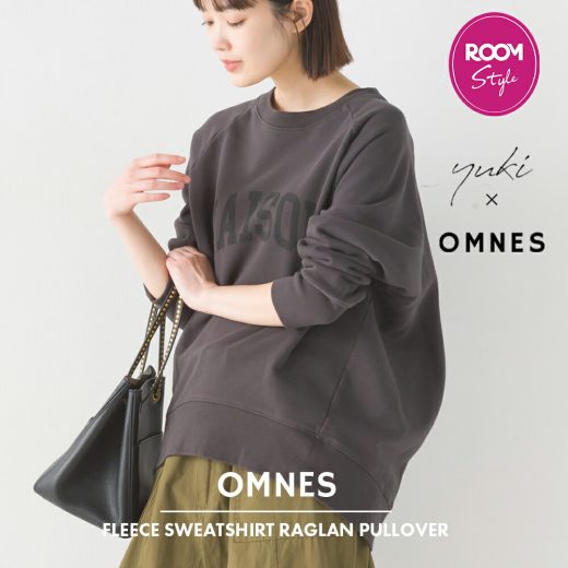 【yuki×HAPTIC】OMNES 裏毛ラグランプルオーバー ROOMコラボ レディース ロゴ コクーンシルエット 裏毛スウェット 長袖 ユキ×ハプティック