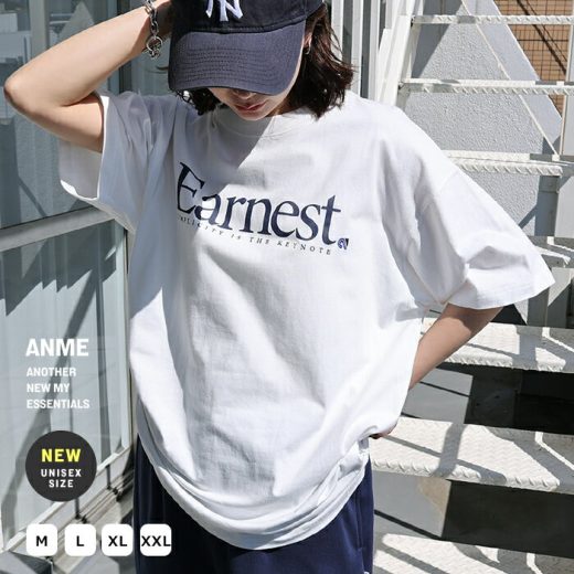 【メール便対応C】【一部予約】Earnest ロゴプリント 半袖 Tシャツ レディース メンズ 男女兼用 ユニセックス ノームコア トップス カットソー コットン100％ クルーネック オーバーサイズ 刺繍 シンプル ベーシック カジュアル M/L/XL/XXLサイズ 春 夏 秋 ANME アンメ