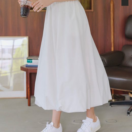 バルーン ロングスカート レディース 春 夏 春服 夏服 ロング ミディ スカート バルーンスカート ロング丈 低身長 小柄 フレアスカート ウエストゴム ポケット きれいめ 骨格ウェーブ 下半身 体型カバー 大人 ホワイト 白 ブラック 黒 トレンド 2024 20代 30代 40代 [M4065]