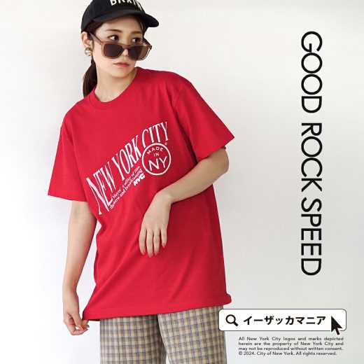 Tシャツ レディース / こだわりのTシャツを厳選。 トップス カットソー 半袖 五分袖 丸首 クルーネック ロゴ ロゴT 綿100％ コットン オーバーサイズ 大きいサイズ ゆったり 夏 24NYC107W 【メール便可22】◆GOOD ROCK SPEED（グッドロックスピード）：NYC Tシャツ ［RED］