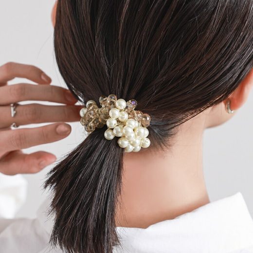 【40％OFF】『異素材デザインヘアゴム』[ヘアゴム レディース ヘアアクセサリー ファッション雑貨 ヘアアクセ フェイクパール ビジュー デイリー パーティー オケージョン 上品 アクセント]※返品交換不可※※メール便可※【5】