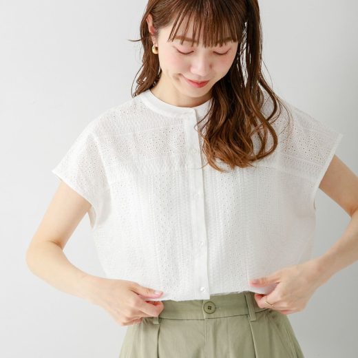 【SALE／20%OFF】Sonny Label 『一部WEB限定カラー』バンドカラーコットンレースシャツ サニーレーベル トップス シャツ・ブラウス ホワイト ブルー ピンク ブラック【送料無料】