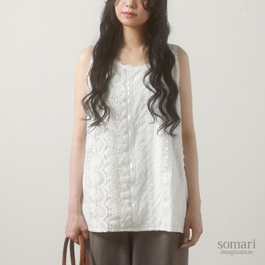 【全品送料無料】【30％OFF】『贅沢レースデザインタンクトップ』[somari imagination トップス レディース 春夏 トップス キャミソール ノースリーブ レース コットン 綿100％ 白]※返品交換不可※※メール便可※【10】