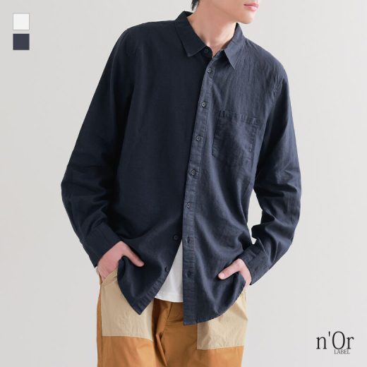 【全品送料無料】【50％OFF】『風合いリネン混シンプルシャツ』[n'OrLABEL シャツ メンズ ユニセックス ペア 長袖 羽織り 襟付き リネン リネン混 麻 ナチュラル 無地 ビッグシルエット 男女兼用シャツ]※返品交換不可※※メール便可※【10】