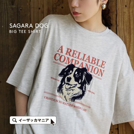 Tシャツ レディース / ワンコの健気さが愛おしい。 トップス カットソー 半袖 半そで 丸首 クルーネック 刺しゅう 刺繍 ロゴデザイン ロゴ プリント 犬 いぬ イヌ 綿混 薄手 ワイド 大きいサイズ ゆったり 体型カバー 夏 【メール便可22】◆モコモコワンコ 相良刺繍 BIG TEE