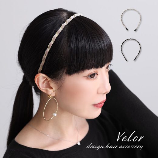 『ベロア×メッキ異素材カチューシャ』[カチューシャ レディース アクセサリー ヘアアクセサリー ヘアバンド ベロア 金属メッキ 異素材MIX ねじりデザイン シンプル 細目 配色 バイカラー]※返品交換不可※※メール便可※【2】