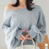 ≪9/21 大人気商品!!2790円≫ オフショル スウェット トップス レディース 長袖 オフショルトップス オフショルスウェット オフショルダー ボートネック デコルテ ショート丈 短丈 クロップド丈 ぽわん袖 ボリュームスリーブ グレー 黒 白 ゆったり 秋 [C7253]【送料無料】