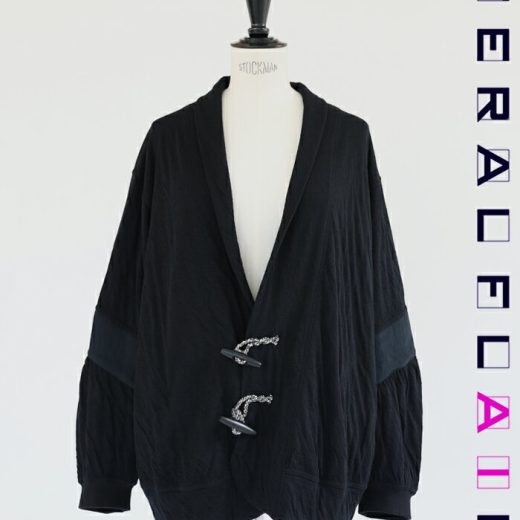 【受注会】FERAL FLAIR VISIONAIRE 袖切り替え ショールカラーカーデガン ブラック ウール コットン Shawl collar cardigan with duffle buttons フィラルフレア レディース【送料無料】