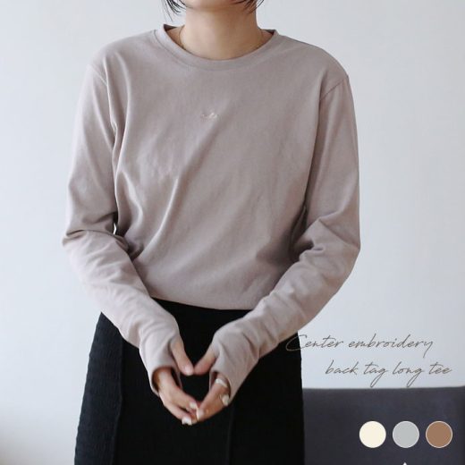 《対象クーポンで50％off》【メール便】ロンT 肉厚 レディース 綿100% 刺繍 ポイント くすみカラー tシャツ インナー レイヤード 重ね着 長袖 秋 冬 無地 エクリュ ブルーグレー ノアル 230911 s_sale