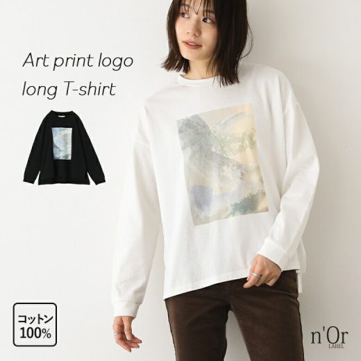 Tシャツ レディース トップス ロンT カットソー プルオーバー 長袖 長袖カットソー クルーネック プリント グラフィック アート 重ね着 レイヤード コットン100％ 綿100％ 前後差 インナー スリット オリジナル 淡色 オシャレウォーカー※メール便可※【10】