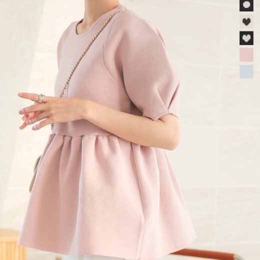 ペプラムニット トップス レディース ニット 半袖 ペプラム チュニック 体型カバー ドット ハート 夏 夏服 春 春服 秋 秋服 フレア ドット柄 無地 ハート柄 ジャガード ジャガードニット クルーネック 丸首 サマーニット [C7206] 【送料無料】