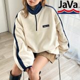 《javaジャバコラボ》 送料無料 トップス スウェット レディース レトロ ラバーロゴ 軽量 フリース ハーフジップ プルオーバー 男女兼用 ユニセックス メンズ アウトドア レイヤードコーデ 大きいサイズ 秋 冬 2023aw クラシカルエルフ jv1050088