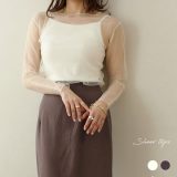 《2buy70％off》【メール便】シアー チュール トップス レディース インナー ナチュラル 透け感 半袖 長袖 春 夏 レイヤード アイボリー チャコール 無地 ノアル noahl 240508