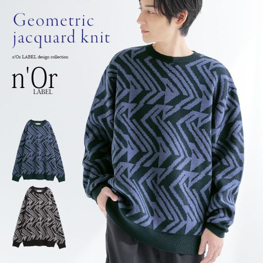 【60％OFF】『ジオメトリック柄ジャカードニット』[n'OrLABEL ニット メンズ 秋冬 トップス 長袖 セーター クルーネック 幾何学柄 総柄 配色 ジャカード ジャガード モード カジュアル]◇【メール便不可】【30】