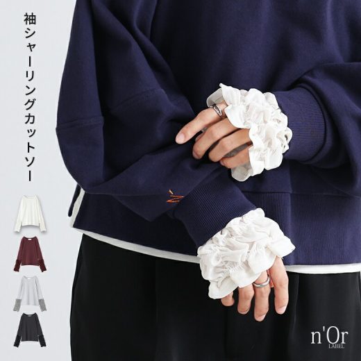 [11/25 23:59迄 クーポンで最大30％OFF]カットソー 長袖 レディース トップス ロンT インナー ロングスリーブTシャツ シャーリング 伸縮性 メッシュ フライスカットソー レイヤード 重ね着 プルオーバー シャーリングデザイン オシャレウォーカー※メール便可※【10】