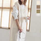 ≪12/20 24Hセール1000円≫ ダメージ加工Vネックロングニットベスト [C5151] レディース トップス ベスト ニット サイドスリット ゆったり ジレ おしゃれ 秋冬 冬 ニットベスト ロング Vネック 体型カバー 30代 40代 50代