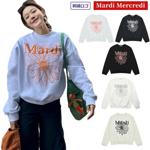 【楽天スーパーSALE 限定：7980円】マルディメクルディ Mardi Mercredi スウェット 刺繍ロゴ SWEATSHIRT FLOWERMARDI NEEDLEWORK OATMEAL GREEN 長袖 レディース 韓国 ファッション アパレル