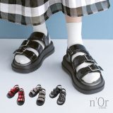 【感謝価格】『ベルトデザインエナメルサンダル』[n’OrLABEL サンダル レディース 春夏 シューズ 厚底 フラット インソールクッション デザインソール 安定感 歩きやすい 疲れにくい]※返品交換不可※【メール便不可】【70】