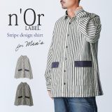 [期間限定クーポンで全品10％OFF]『ストライプ柄デザインシャツ』[n’OrLABEL シャツ メンズ トップス 羽織 長袖 襟付き 無地 ストライプ柄 折り返し袖 サイドスリット ボタン ポケット レイヤード 重ね着 カジュアル]【メール便不可】【20】