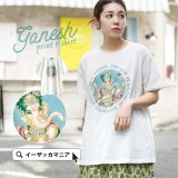 Tシャツ レディース / 目を引くモチーフながらも、落ち着いた優しい色合いの プリントTEE 。 ユニセックス トップス TEE カットソー 半そで 半袖 丸首 クルーネック プリント ロゴデザイン 白Tシャツ ゆったり 体型カバー 春 【メール便可22】◆ガネーシャプリントTシャツ