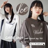 Tシャツ レディース /普段使いしやすい ゲームシャツ風Tシャツ。 トップス カットソー 長袖カットソー ロングTシャツ ロンTEE 丸首 クルーネック 長袖 オーバーサイズ ゆったり 体型カバー ロゴデザイン 綿混 春 【メール便可22】◆ロゴステッチゲームシャツ BIGロンT