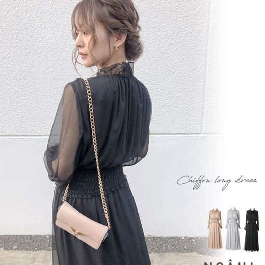 《対象クーポンで60％off》《2buy80％off》《再入荷》パーティードレス ロング 結婚式 ワンピース 袖あり ドレス レディース お呼ばれ ロングワンピース 二次会 花嫁 ドレス ブライズメイド ドレス ピンク ブルー ブラック ノアル noahl onepiece rec シフォンロングドレス