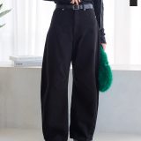 ヘビーツイルカーブパンツ [M4113] レディース 20代 30代 40代 カーブパンツ バレルレッグパンツ バルーンパンツ ツイル デニム 綿 コットン ワイドパンツ Sサイズ Lサイズ カジュアル S M L シンプル ベーシック ゆるパンツ ゆったり 白 黒 ブラック ホワイト