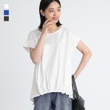 [期間限定クーポンで全品10％OFF]Tシャツ カットソー トップス レディース 夏 半袖 クルーネック Uネック 無地 ドロスト ドローストリング 調節可能 調節できる コットン100％ 綿100％ エフォートレス 大きいサイズ ゆったり 体型カバー※メール便可※【5】