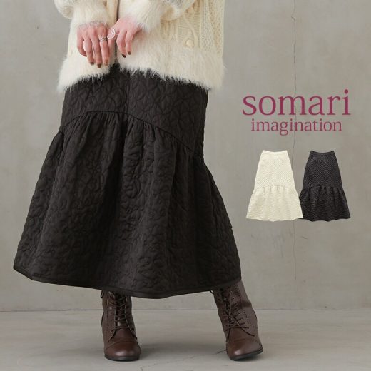 【全品送料無料】【感謝価格】『幾何柄アートキルティングスカート』[somari imagination ロング スカート レディース ボトムス 秋冬 マーメイド キルティング 中綿入り ファスナー ポケット]※返品交換不可※【メール便不可】【30】