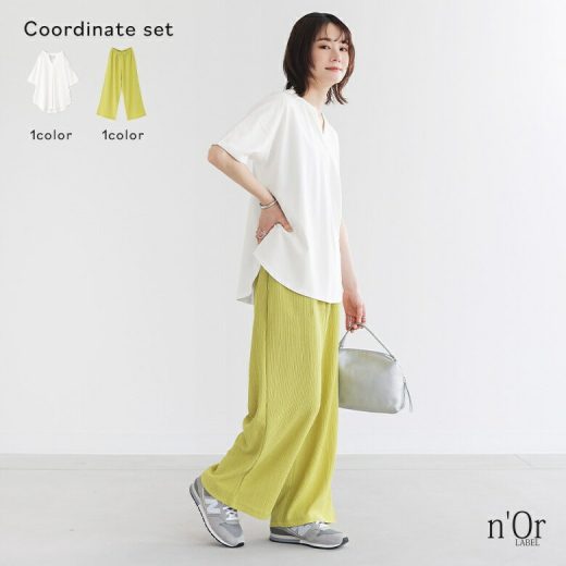 [期間限定クーポンで最大15％OFF]『スキッパーデザインカットソー×ストレートパンツコーデ2点SET』[2点コーデセット 2024 レディース トップス 半袖 カットソー ボトムス ストレートパンツ ワイド ロング丈]【メール便不可】【20】