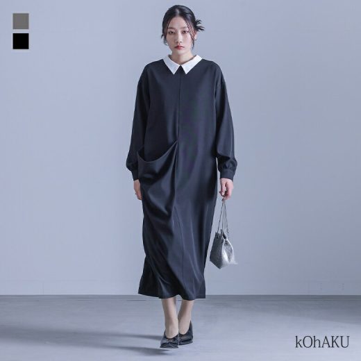 【30％OFF】【送料無料】ワンピース レディース 長袖 ワンピ ドレープ アシンメトリー アシメ ロング丈 パーティーワンピース オケージョンワンピース 襟付き ミモレ丈 マキシ丈 配色 機能性 オシャレウォーカー◇【メール便不可】【30】