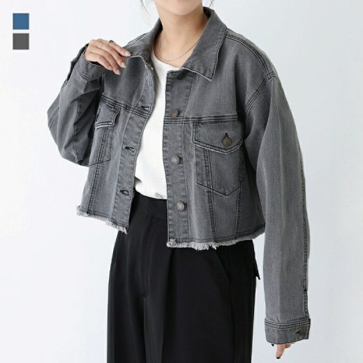 【30％OFF】ジャケット レディース ライトアウター アウター デニムジャケット ブルゾン 長袖 ショート丈 羽織 レイヤード 重ね着 カットオフ 襟付き 無地 綿混 コットン混 スタイルアップ オシャレウォーカー◇【メール便不可】【30】