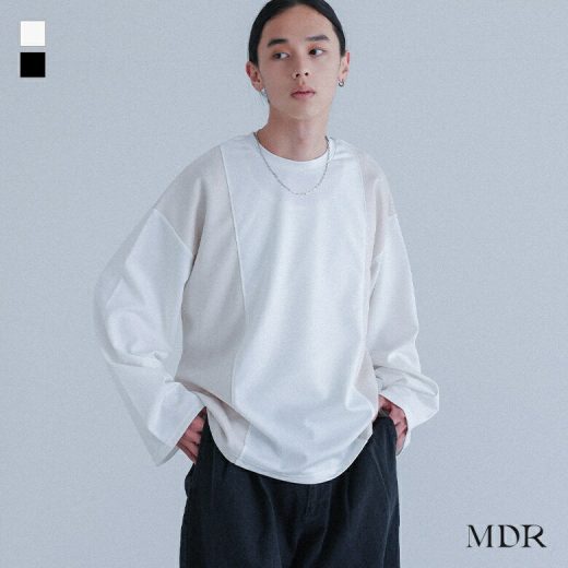 [期間限定！最大50％OFFクーポン対象]カットソー メンズ トップス ロンT クルーネック 長袖 スウェードポンチ ラフ 伸縮性 着回し カットソー生地 ミドル丈 ビッグシルエット オーバーサイズ 配色 無地 重ね着 柔らかい オシャレウォーカー【メール便不可】【20】