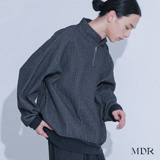 [期間限定！最大50％OFFクーポン対象]カットソー メンズ トップス 長袖 ハーフジップ プルオーバー 幾何学柄 リブ レイヤード 重ね着 ロングスリーブTシャツ スタンドネック ショート丈 ミディ丈 ミドル丈 総柄 春 秋 オシャレウォーカー【メール便不可】【40】