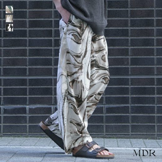 [4/21 12:59迄クーポンで最大15％OFF]パンツ メンズ ボトムス ロング丈 イージーパンツ ロングパンツ ワイドパンツ 柄パンツ ワイド ストレート ウエストゴム 紐 ベルトループ 楽ちん 春 夏 秋 オシャレウォーカー※メール便可※【10】