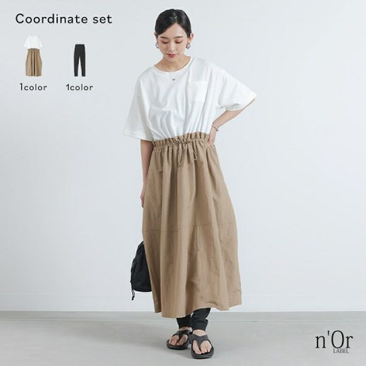 [期間限定クーポンで最大15％OFF]【送料無料】『ドロストワンピース×リブレギンスコーデ2点SET』[2点コーデセット 2024 レディース ワンピース 半袖 コクーン ドロスト レギンス 接触冷感 カットオフ]【メール便不可】【20】